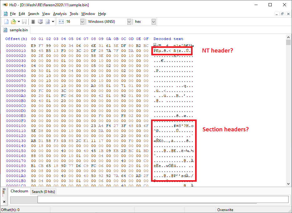 The loader in a hex editor